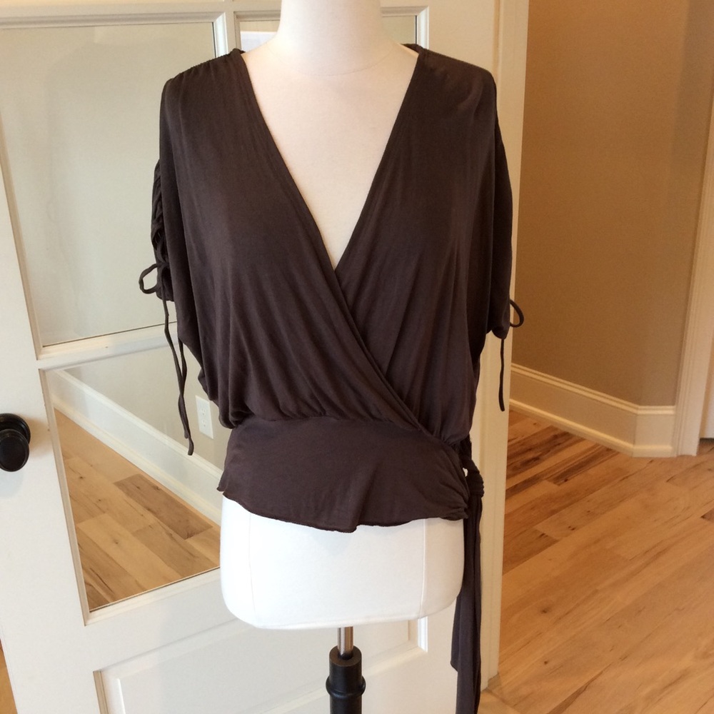 WANT! Brown Wrap Top Womens Small fits S M L